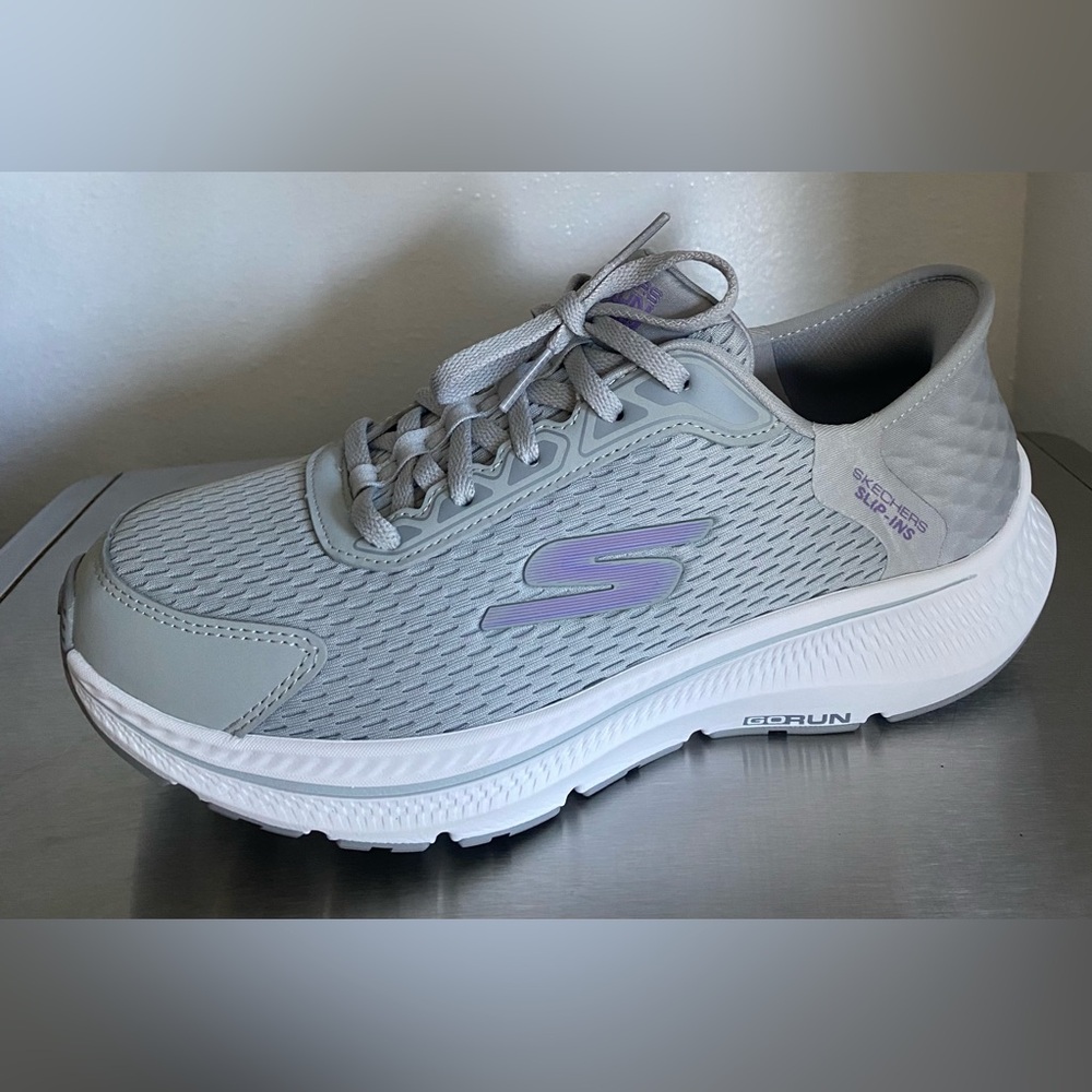 SKECHERS GO RUN CONSISTENT 2.0 Women's Light Gray and Purple Athletic Shoes - Picture 3 of 11